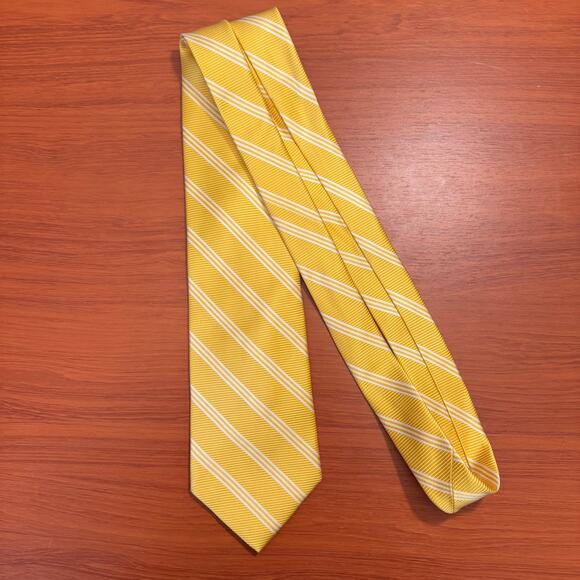 Brooks Brothers Men's Yellow w/White Diagonal Stripe English Silk Tie Preppy - Picture 7 of 11